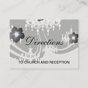 Tarjeta De Recepción lámpara de araña elegante damasco blanco negro