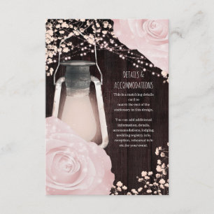 Tarjeta De Recepción Lámpara de Brillo Rústico Rosas Rosadas Bodas