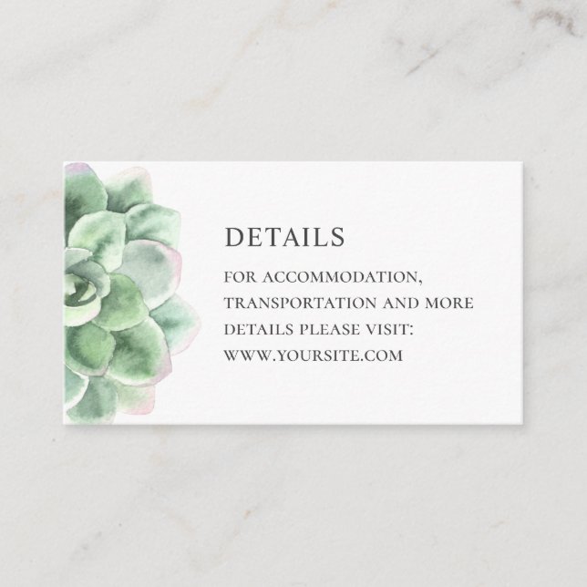 Tarjeta De Recepción Las acuarelas son detalles suculentos. Cactus verd (Anverso)