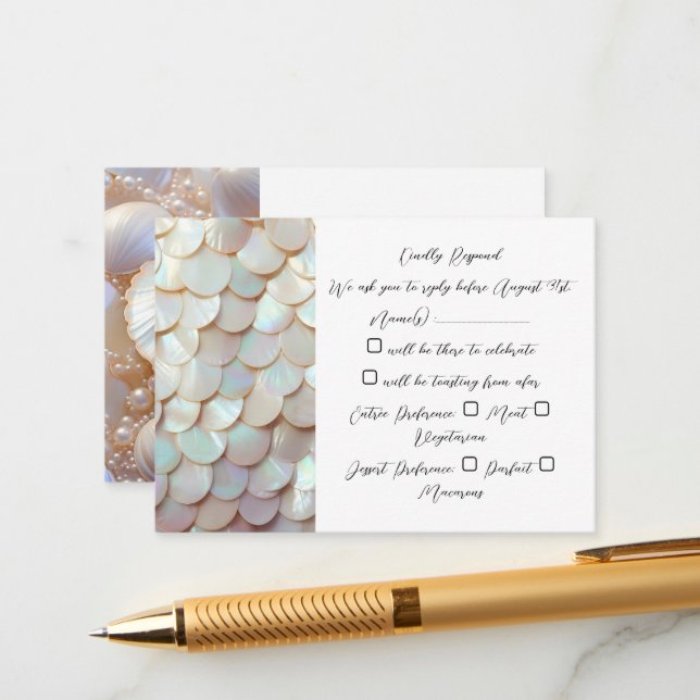 Tarjeta De Recepción Las conchas de las perlas elegante clásica (Anverso/Reverso In Situ)
