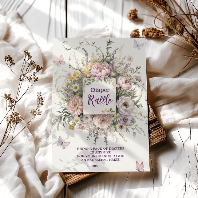 Tarjeta De Recepción Las mariposas Boho Wildflower Diapper Raffle (Subido por el creador)