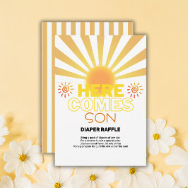 Tarjeta De Recepción Las Rayas Amarillas Aquí Vienen El Baby Shower Del