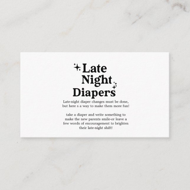 Tarjeta De Recepción Late Night Diapers Sign, Diaper Thoughts Sign, (Anverso)