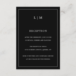 Tarjeta De Recepción Lauren Black Monogram Elegant Wedding