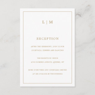 Tarjeta De Recepción Lauren Gold Monogram Elegant Wedding