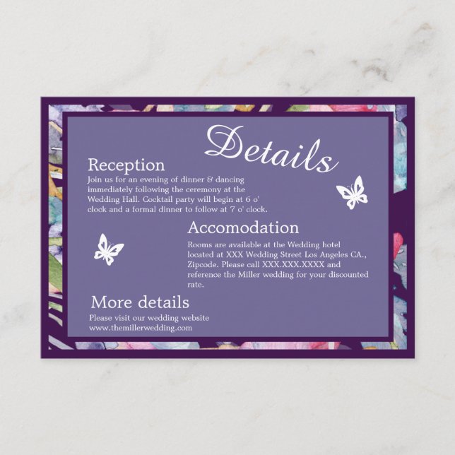 Tarjeta De Recepción lavanda acuarela flor silvestre vegetación follaje (Anverso)