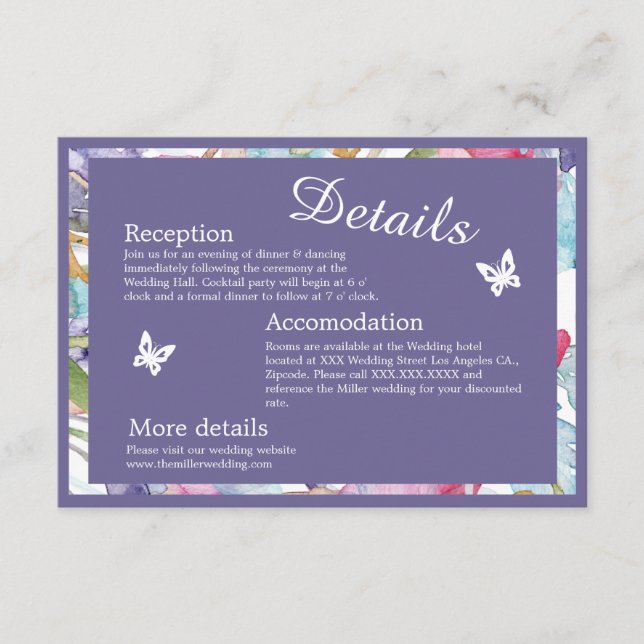 Tarjeta De Recepción lavanda acuarela flor silvestre vegetación follaje (Anverso)