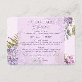 Tarjeta De Recepción Lavanda acuática Hydrangea Fern deja Boda