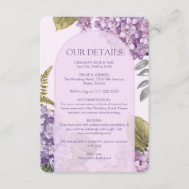 Tarjeta De Recepción Lavanda acuática Hydrangea Fern deja Boda