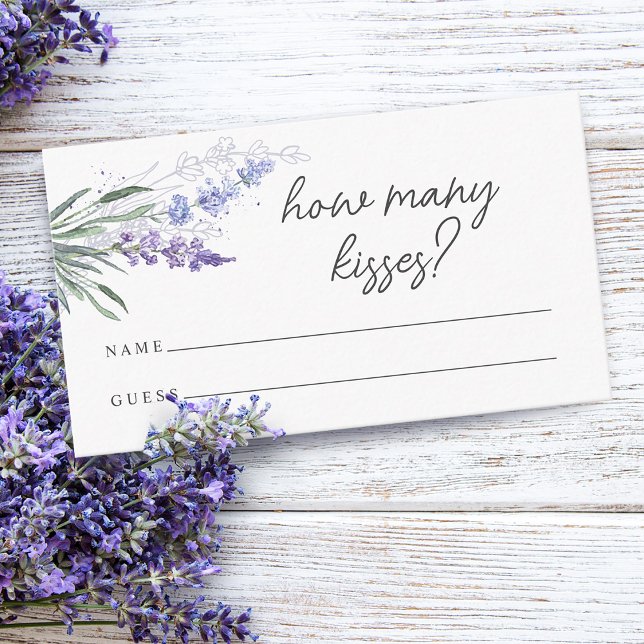 Tarjeta De Recepción Lavanda | Cuántos Besos | Juego de ducha de novia (Lavender | How Many Kisses | Bridal Shower Game Enclosure Card)