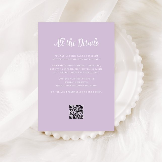 Tarjeta De Recepción Lavanda suave Regal | Detalles del Boda Código QR (Subido por el creador)