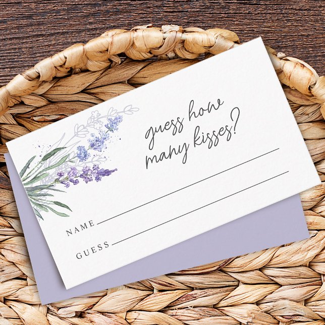 Tarjeta De Recepción Lavender adivina cuántos besos de juego de ducha d (Lavender Guess How Many Kisses Bridal Shower Game Enclosure Card)