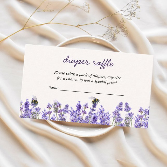Tarjeta De Recepción Lavender Bee Spring Baby Shower Diaper Raffle (new chapter begins, lavender, bee, diaper raffle baby shower)