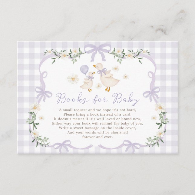 Tarjeta De Recepción Lavender Bow Silly Goose Books for Baby (Anverso)