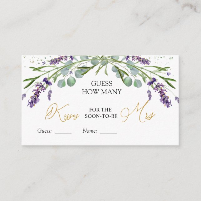 Tarjeta De Recepción Lavender Eucalyptus adivina cuántos besos de juego (Anverso)
