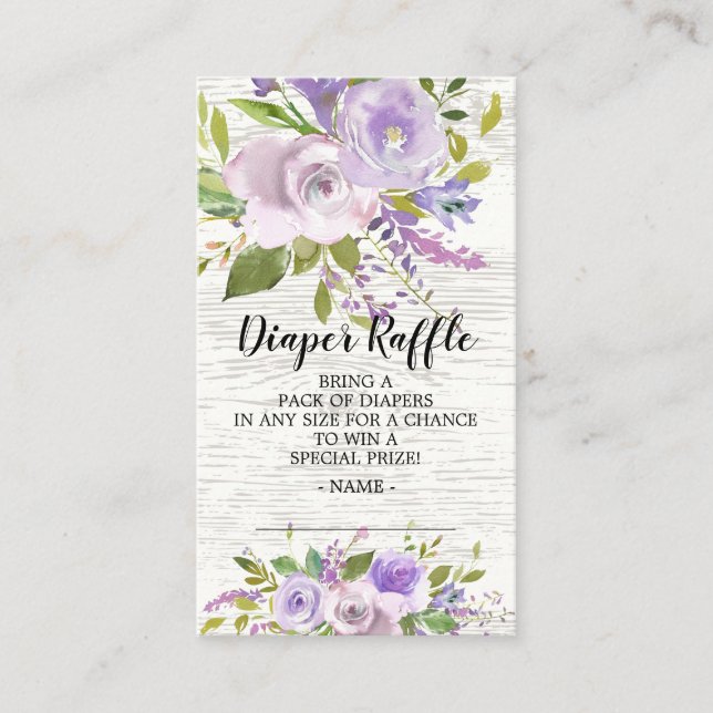Tarjeta De Recepción Lavender Floral Baby Shower Diaper Raffle Ticket (Anverso)