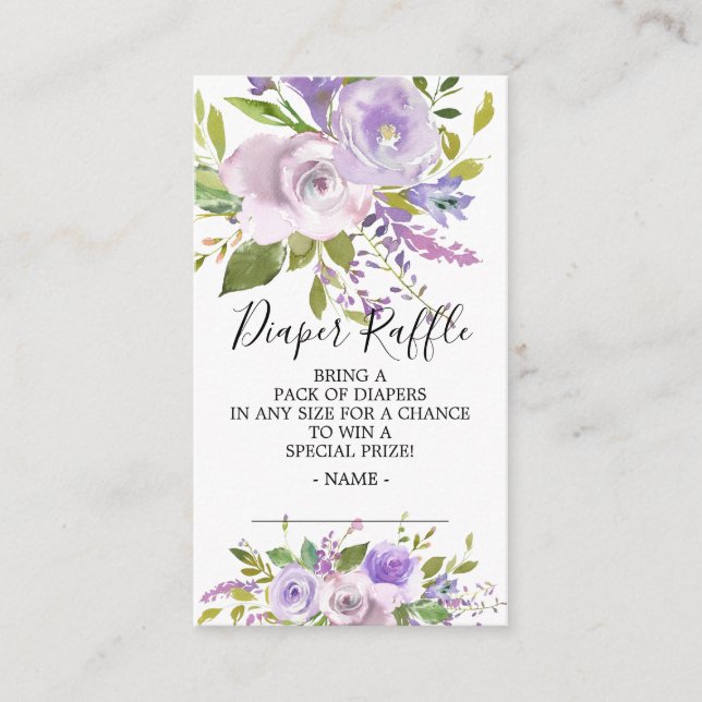 Tarjeta De Recepción Lavender Floral Baby Shower Diaper Raffle Ticket (Anverso)