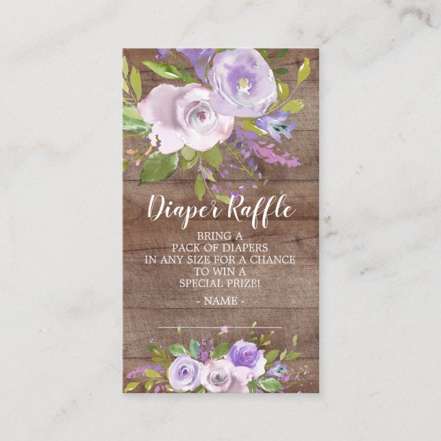 Tarjeta De Recepción Lavender Floral Baby Shower Diaper Raffle Ticket (Anverso)