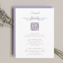 Tarjeta De Recepción Lavender Floral Border QR Code Wedding Details