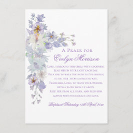 Tarjeta De Recepción Lavender Floral Cross Baptism Prayer Card