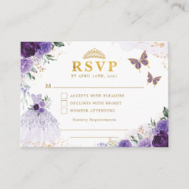 Tarjeta De Recepción Lavender Floral Quinceanera Princesa Vestido RSVP