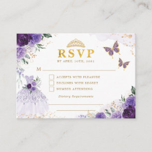 Tarjeta De Recepción Lavender Floral Quinceanera Princesa Vestido RSVP