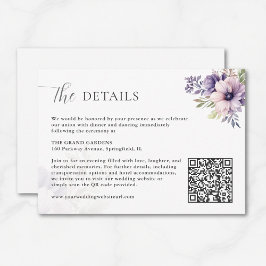 Tarjeta De Recepción Lavender Floral Wedding Details Card QR Code 