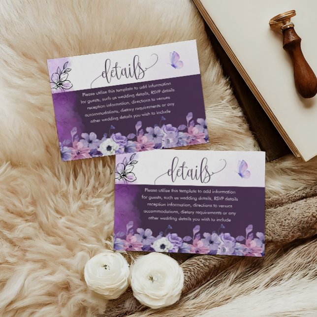 Tarjeta De Recepción Lavender Floral Wedding Details Insert (Subido por el creador)