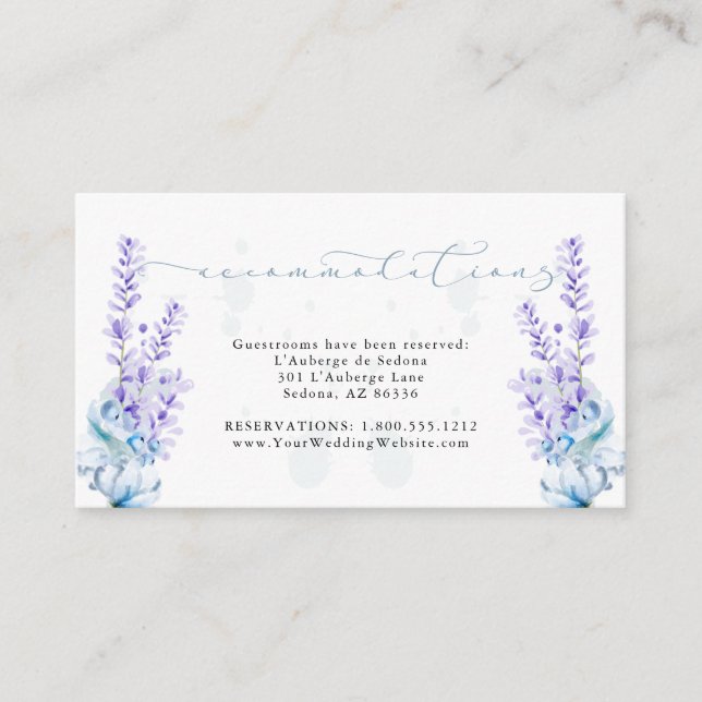 Tarjeta De Recepción Lavender Flowers Dusty Blue Guest Accommodation (Anverso)