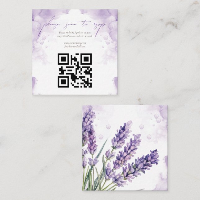Tarjeta De Recepción Lavender Garden Wedding QR Code Rsvp (Anverso / Reverso)