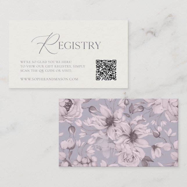 Tarjeta De Recepción Lavender Grey Floral Wedding Registry Card  (Anverso / Reverso)