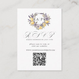 Tarjeta De Recepción Lavender Lemon Monograma Escudo Floral QR RSVP