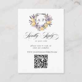 Tarjeta De Recepción Lavender Lemon Monograma Escudo Floral QR RSVP