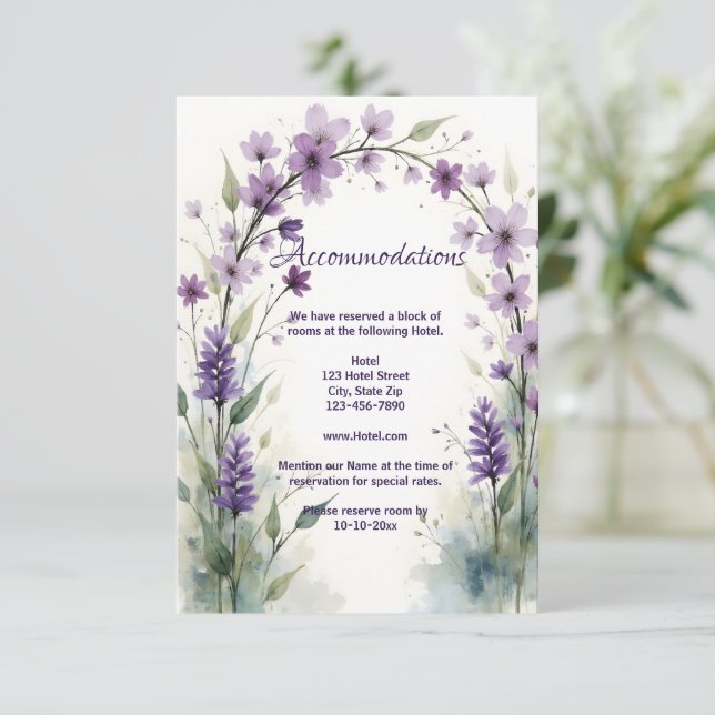 Tarjeta De Recepción Lavender & Lilac Floral Arch Accommodations (Anverso de pie)