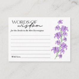 Tarjeta De Recepción Lavender Lily Bridal Shower Words of Wisdom Card