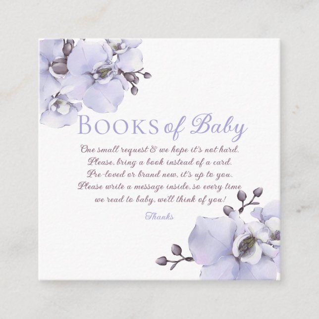 Tarjeta De Recepción Lavender Orchid Books for Baby Request Card (Anverso)