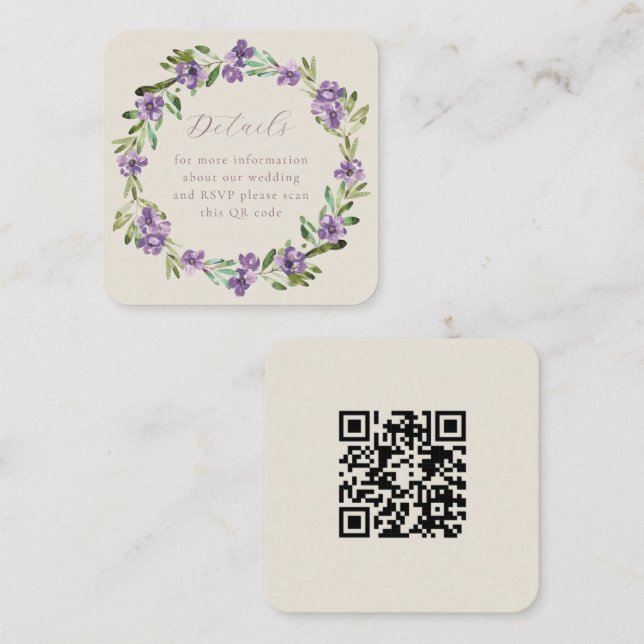 Tarjeta De Recepción Lavender Purple Botanath Wreath Boda de código QR (Anverso / Reverso)