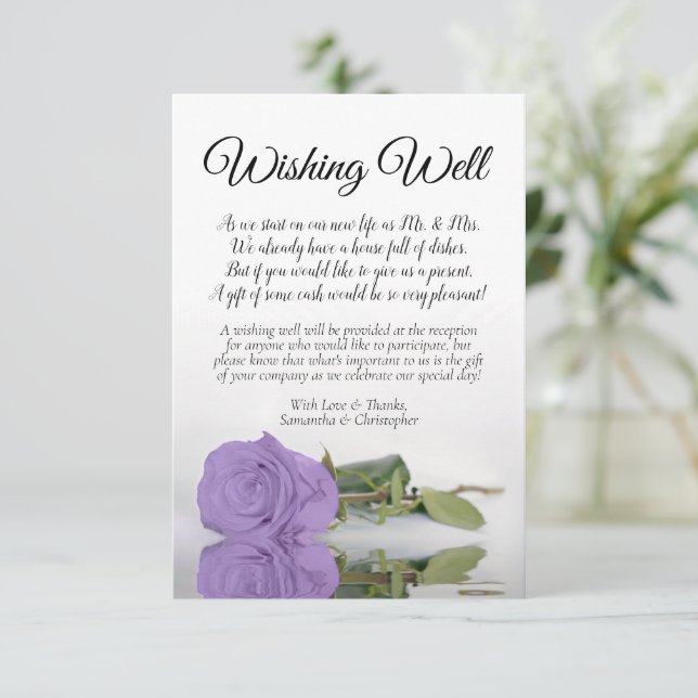 Tarjeta De Recepción Lavender Rosa morado Boda deseando poema (Anverso de pie)