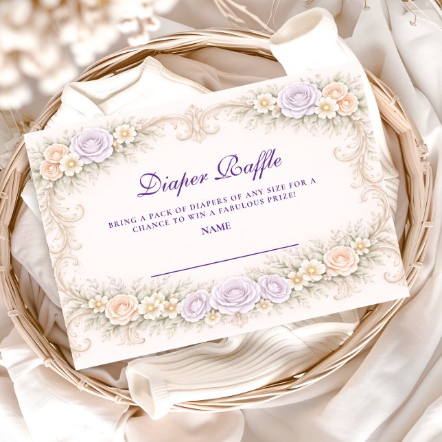 Tarjeta De Recepción Lavender Rose Ornate Diapper Raffle (Subido por el creador)