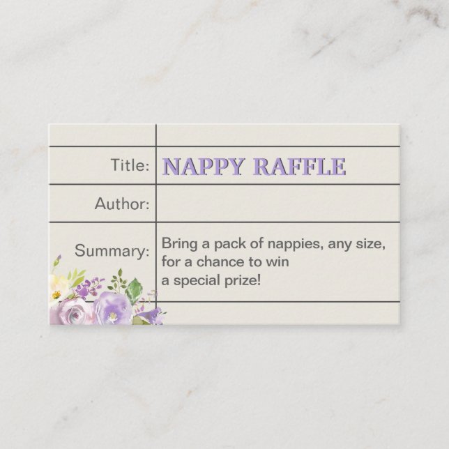 Tarjeta De Recepción Lavender Storybook Baby Shower Nappy Raffle (Anverso)