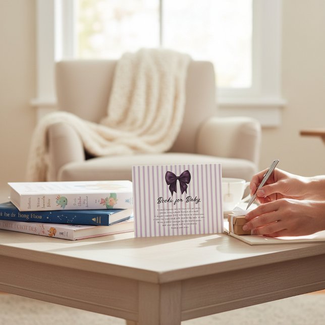 Tarjeta De Recepción Lavender Stripe Book Gift Request Card (Subido por el creador)