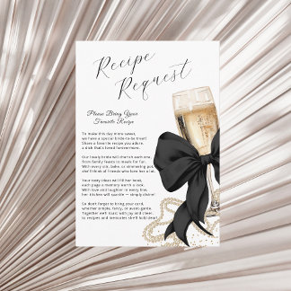Tarjeta De Recepción Lazo Negro de Receta Nupcial Perlas y Prosecco