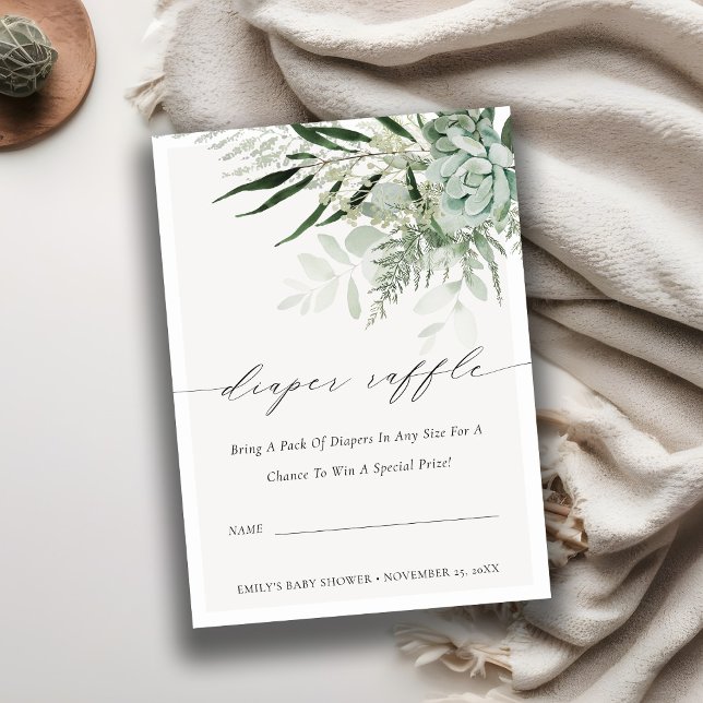 Tarjeta De Recepción Leafy Fern Succulent Diaper Raffle Baby Shower (Subido por el creador)