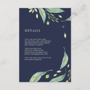Tarjeta De Recepción Leafy Green Información de invitado del Boda azu