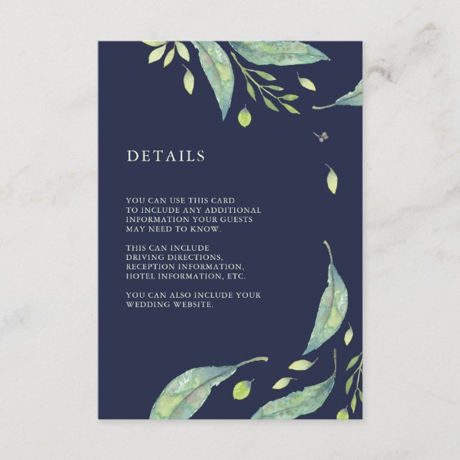 Tarjeta De Recepción Leafy Green | Información de invitado del Boda azu (Anverso)