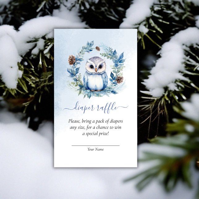 Tarjeta De Recepción Lechuza de Invierno Baby Shower Diaper Raffle (Winter Owl Baby Shower Diaper Raffle Enclosure Card)