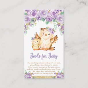Tarjeta De Recepción Lechuza morada Baby Shower trae un libro