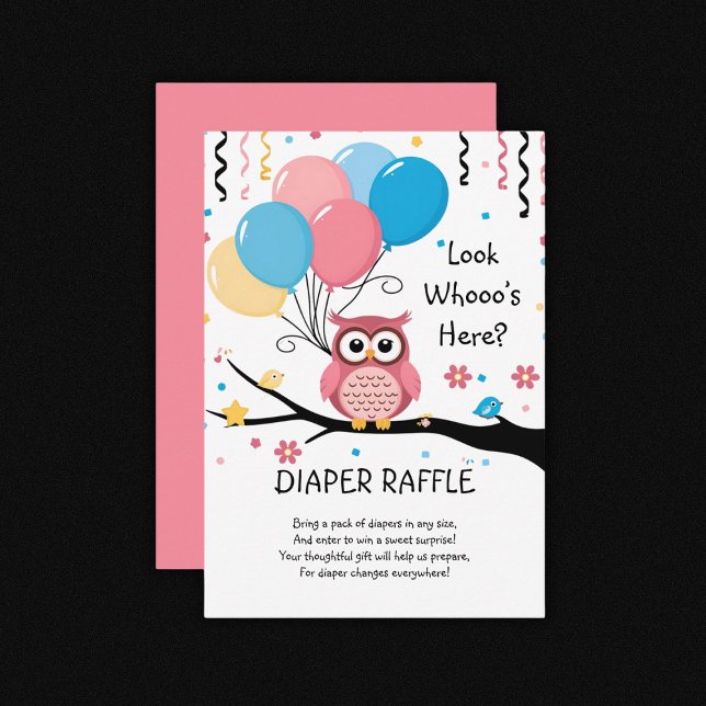Tarjeta De Recepción Lechuza rosa con globos y Baby Shower de Confetti (Subido por el creador)