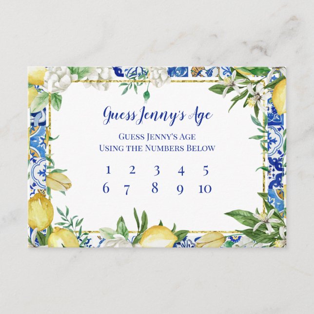 Tarjeta De Recepción Lemon adivina la edad de la novia (Anverso)