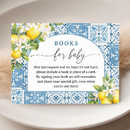 Tarjeta De Recepción Lemon Baby Shower Blue Tiles Libros Para Bebé